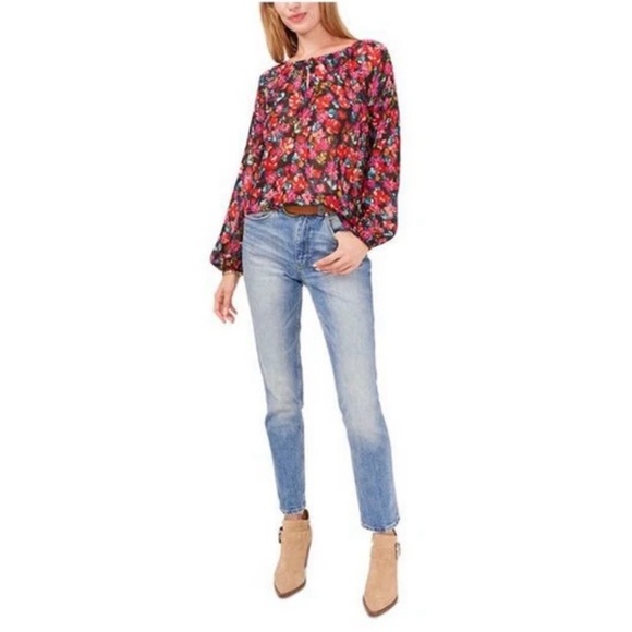 VINCE CAMUTO Women's Black Curved Hem Long Sleeve Peasant Top XL - Picture 2 of 7